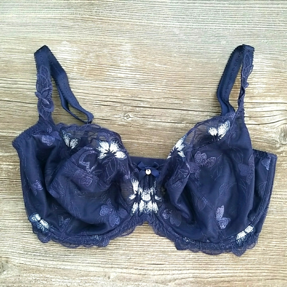Fantasie Leona Balcony Floral Navy Blue/ White Bra Sz 34H